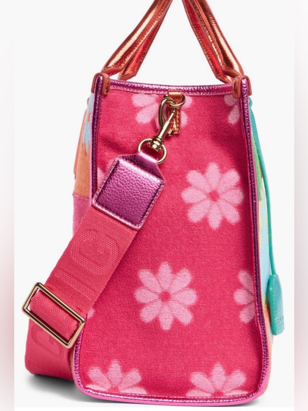 Kurt Geiger Multicolor Patchwork Floral Tote with Metallic Rose Handles - Picture 5 of 5